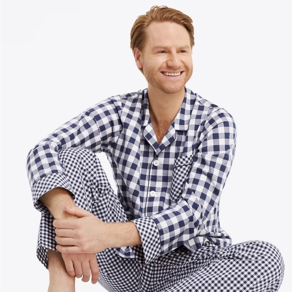 Draper James X Land’s End Men's Pajama Shirt in Navy Gingham